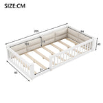 Platform Bed with Side Rails & Pillows, 90x200 cm, White