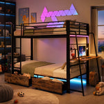 Kids House Loft Bed 90x200cm with Slide & LED, Pink Metal