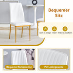 Table set with rectangular dining table, storage shelf, 4 armchairs, faux leather