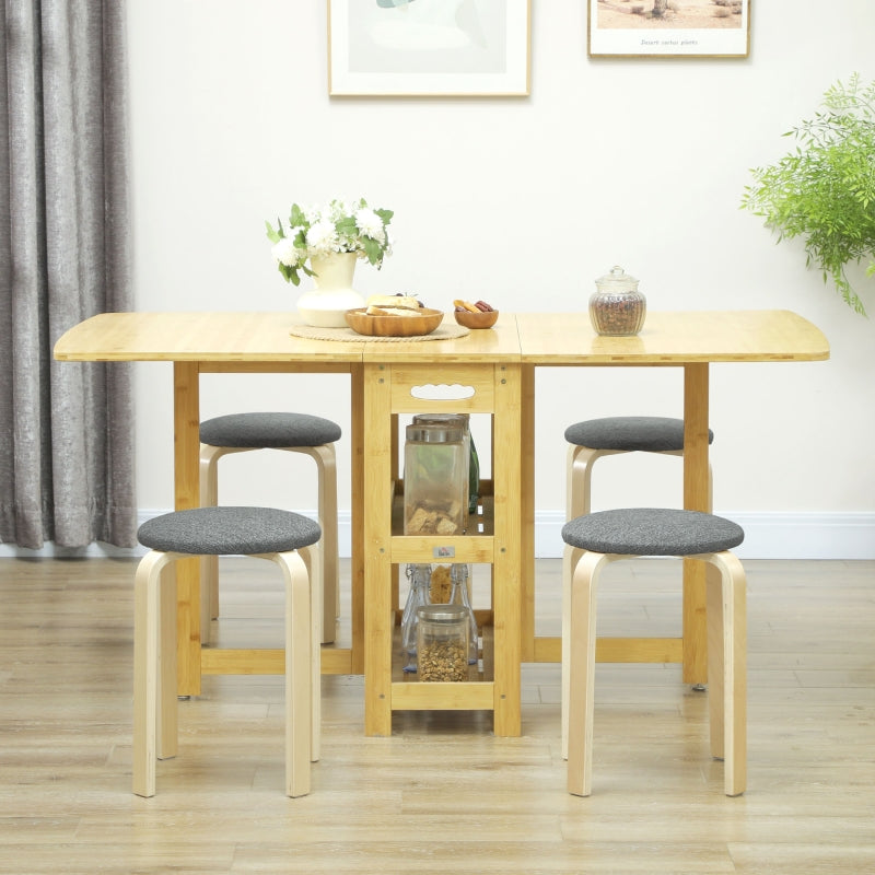 Dining Room Stools, Stackable Round Upholstered, Linen Look Grey