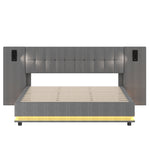 Upholstered Bed 180x200cm LED Spotlight USB Port - Linen Grey