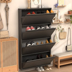 Metal Shoe Cabinet 4 Flip Drawers Narrow Wall Mount Black