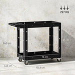 Workshop trolley, 2 levels, side handle, hook holes, 227 kg load capacity, black