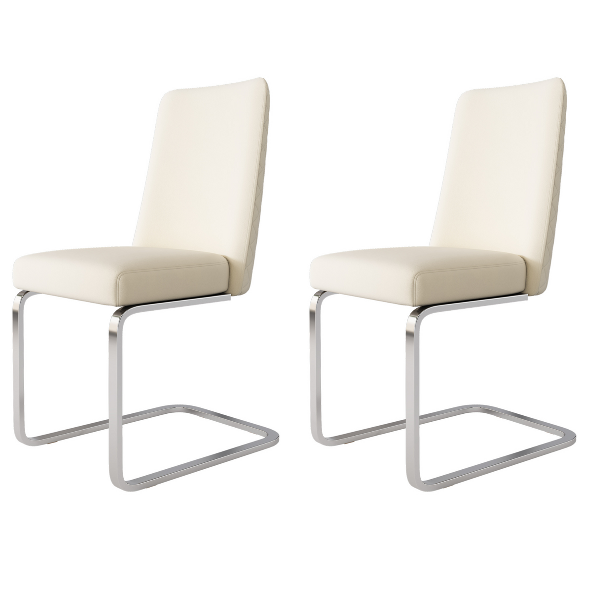 Velvet Dining Chair Set of 2 with Diamond Back Design and Silver Metal Legs, Beige