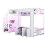 Wooden Loft Bed 90x200cm with Wardrobe & Storage Stairs, White