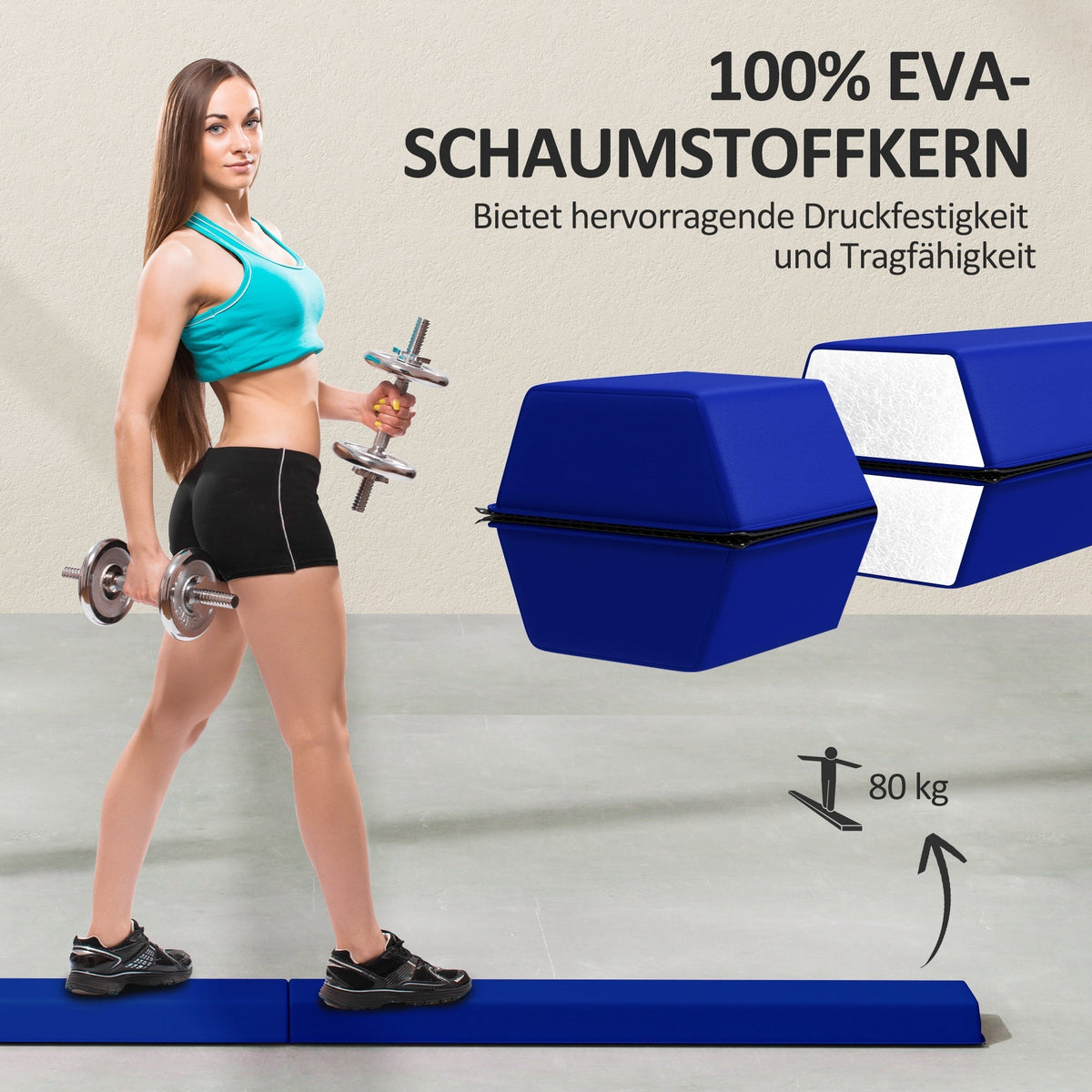 Balance Beam, Foldable Non-Slip, 236 cm, Blue