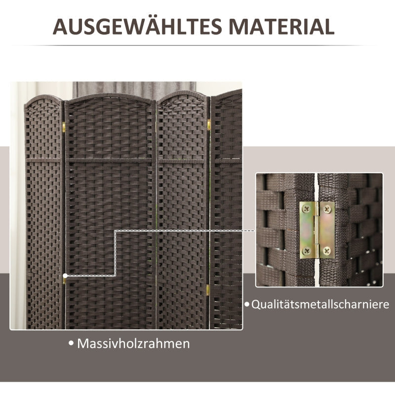 4-Panel Room Divider, Foldable Privacy Screen, Brown