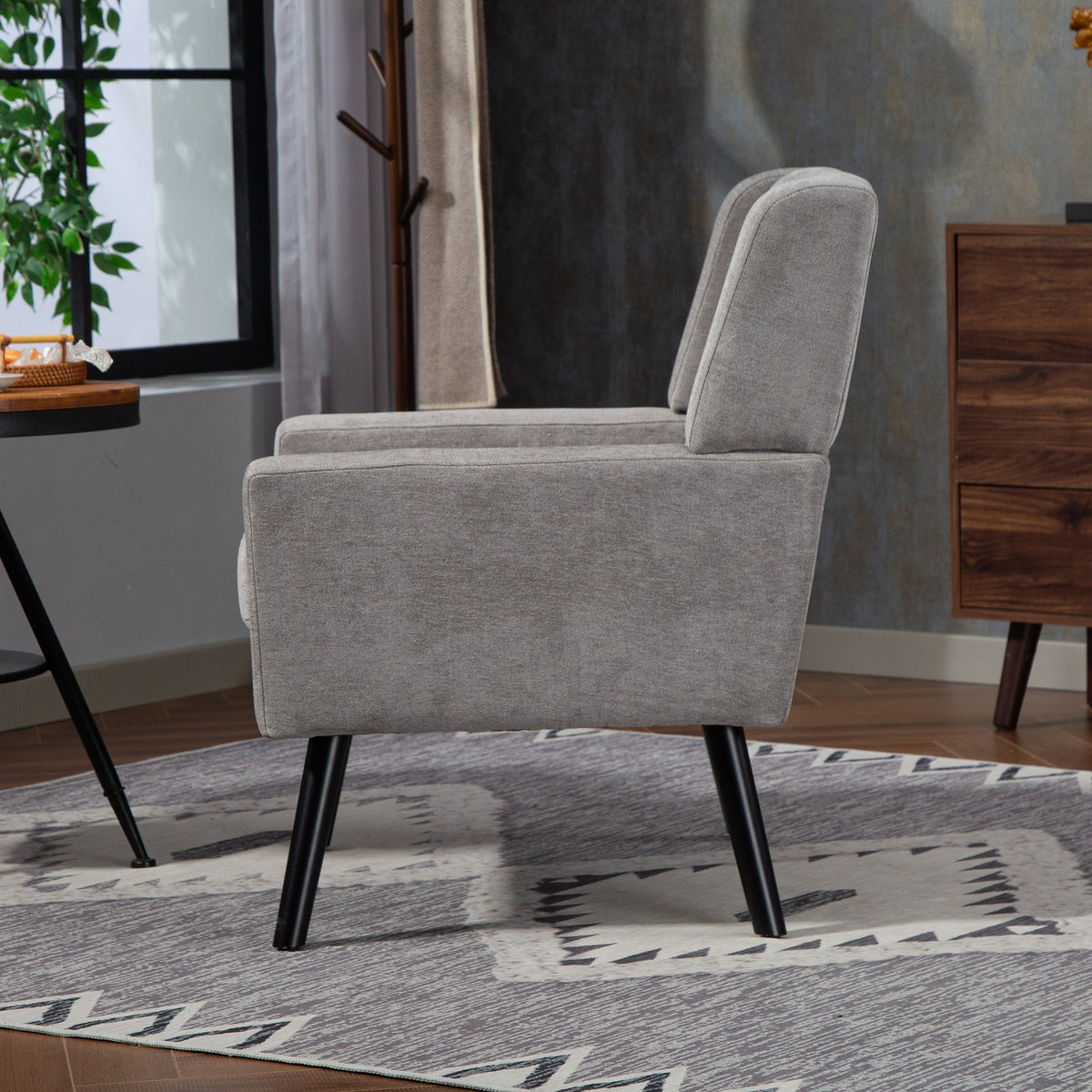Mid-Century Modern Armchair with Buttoned Padding and Solid Wood Legs, Black Suede