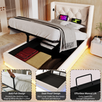 Rathcoole Single - Upholstered Single Bed, Hydraulic Storage with USB & LED, Beige Cotton
