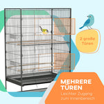 Bird Cage Aviary, Perches, Shelf, Doors, Wheels, Grey