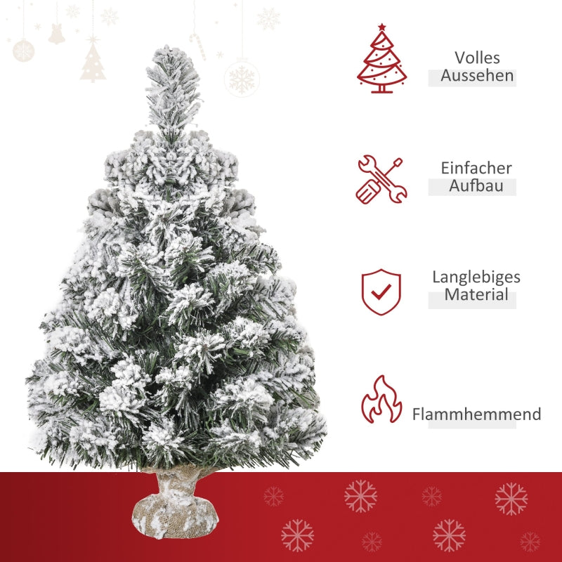 Mini Artificial Christmas Tree 60cm, 67 Tips with Snow, Cement Base
