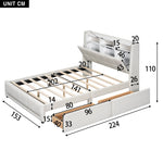 Upholstered Bed 140x200cm App Control LED Drawers USB/Sockets - Linen Beige