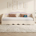 Upholstered Daybed, 90x200cm Extendable to 180cm with LED and USB Port, Beige Velvet