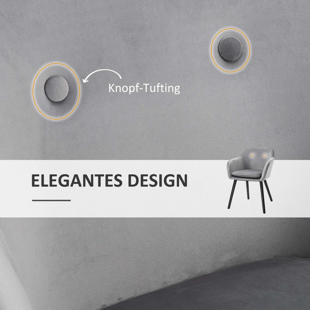 Dining Chairs, Set of 2, Upholstered with Backrest, Velvet Grey