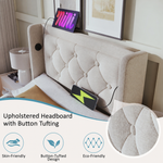 Rathcoole Single - Upholstered Single Bed, Hydraulic Storage with USB & LED, Beige Cotton