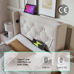 Rathcoole Single - Upholstered Single Bed, Hydraulic Storage with USB & LED, Beige Cotton