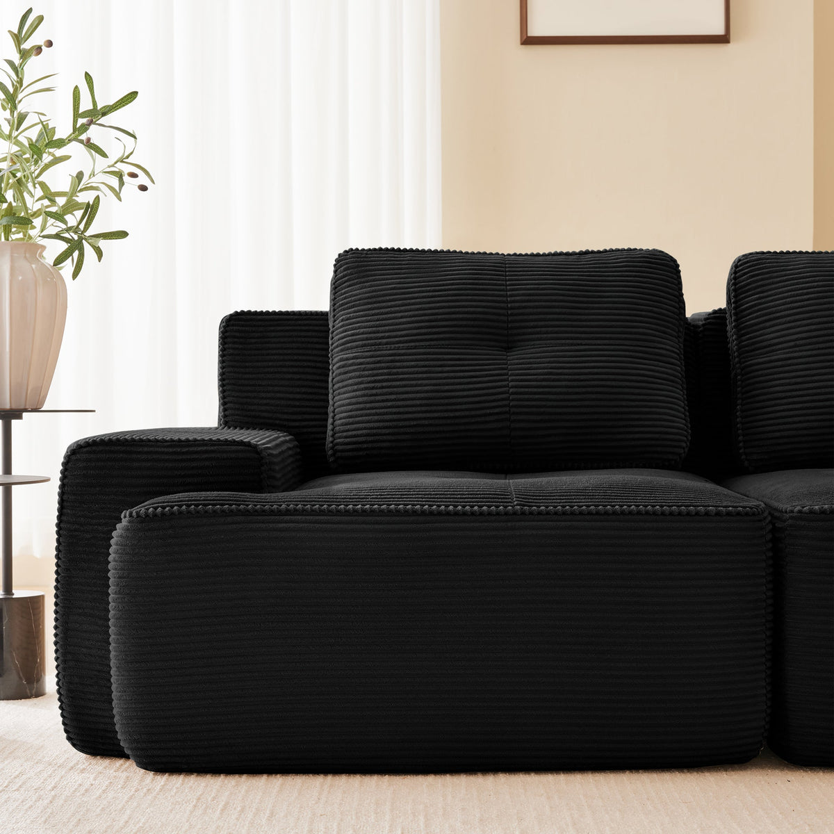 Cloud Modular Sofa U-shaped Ottoman Deep Seat - Corduroy Black