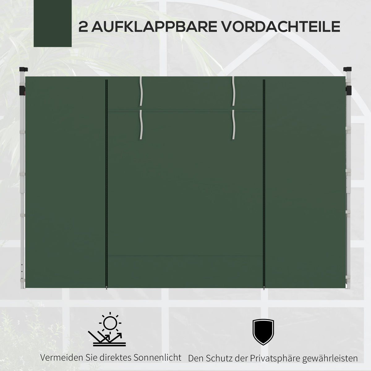 Gazebo Side Panels, 2 Piece with Window, Waterproof, Green Oxford Fabric