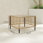 Polyrattan Garden Table, Weatherproof Side Table with Glass Top, Natural Wood
