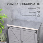 Wooden Garden Shed Outdoor Storage Cabinet with Worktop, Double Doors, Shelf, Grey