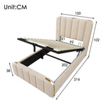 Upholstered Single Bed, USB Type-C, Hydraulic Storage, 90x200 cm, Beige Linen