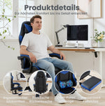 Gaming Chair Ergonomic Racing High-Back with Footrest Headrest Lumbar Support - Black & Blue Leather