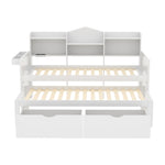 Sofa Bed 90*200, Pull-Out 90*190, 2 Drawers, Storage, USB Socket, Wooden, White