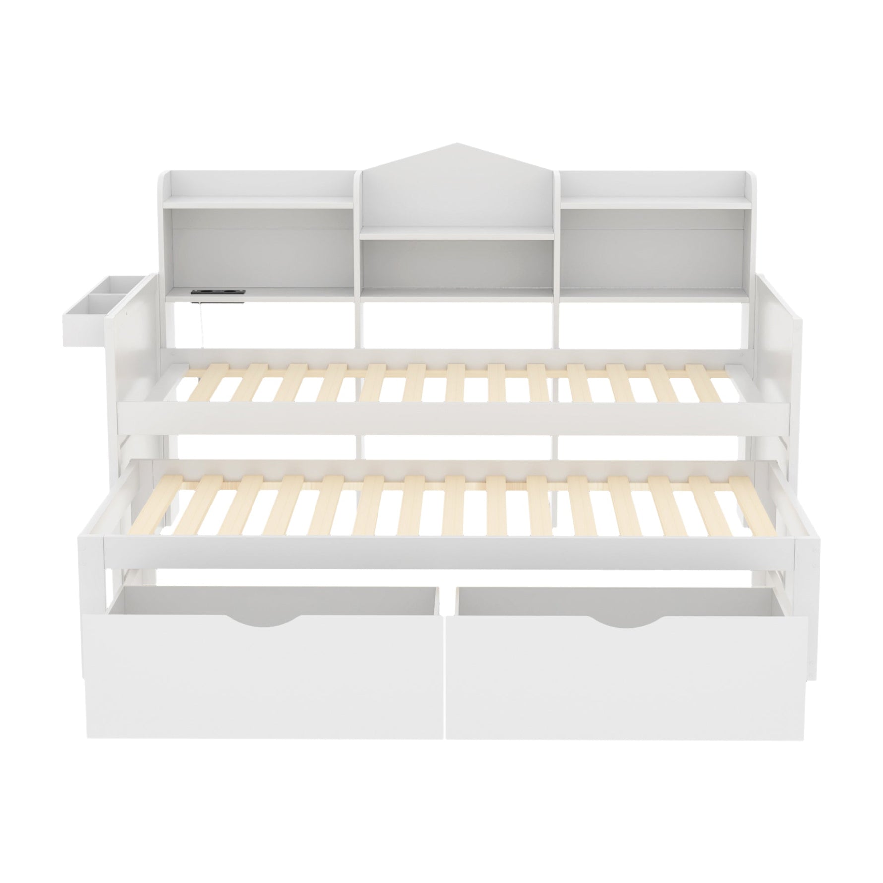 Sofa Bed 90*200, Pull-Out 90*190, 2 Drawers, Storage, USB Socket, Wooden, White