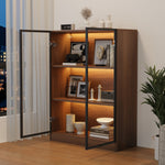Glass Display Cabinet Collector's Stand LED Light 3-Tier Shelves Natural