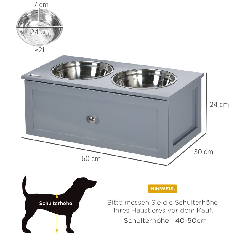 Feeding Station, 2 Bowls with Drawer, for Medium Dogs, Gray