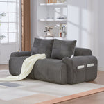 Modular Corduroy 2-Seater Sofa with Cup Holder and Storage Pocket, Dark Grey