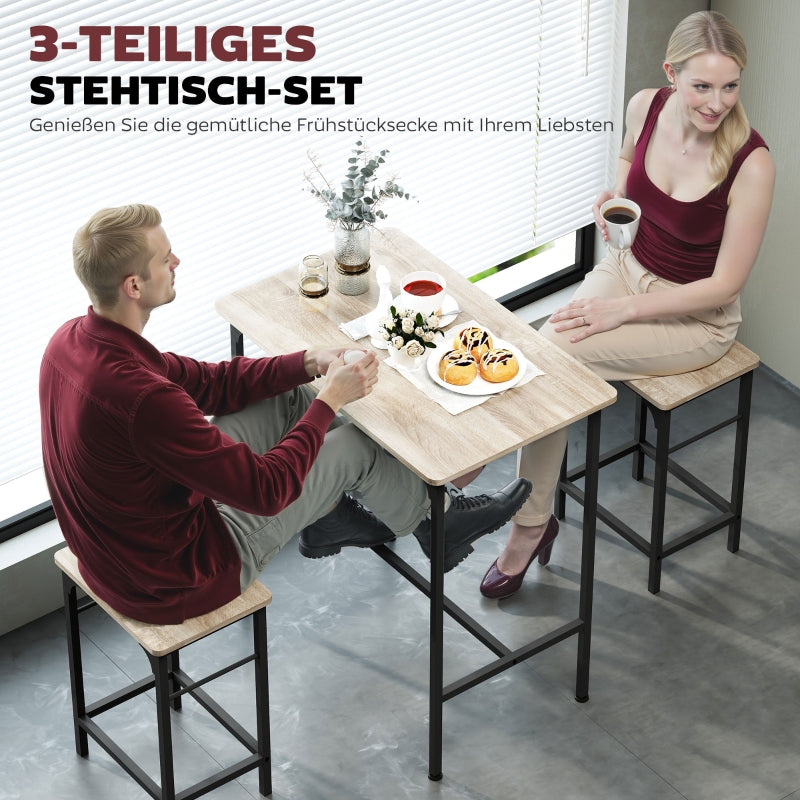 Bar Table Set, Dining with 2 Chairs, Non-Slip, Natural Wood