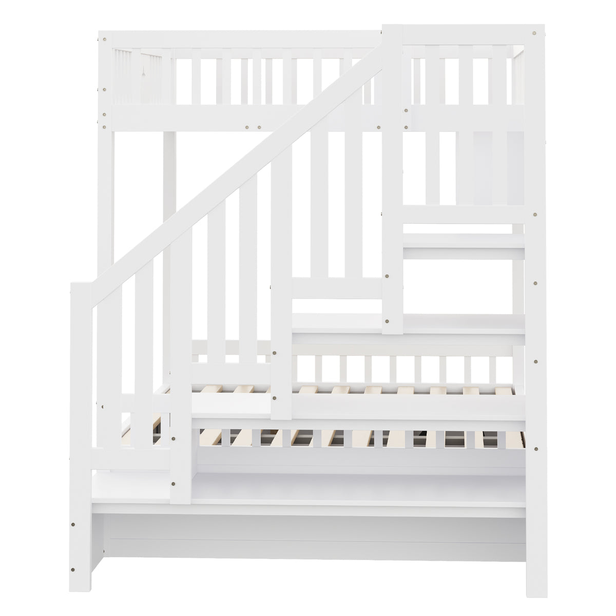 Wooden Bunk Bed 140x200cm with Hydraulic Storage & Stairs, White