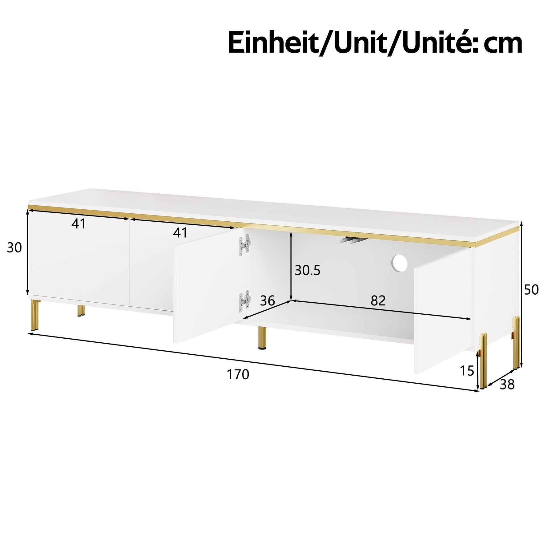 TV Cabinet and Coffee Table Set Modern Luxury High-Gloss Gold Edges Storage - Solid Color