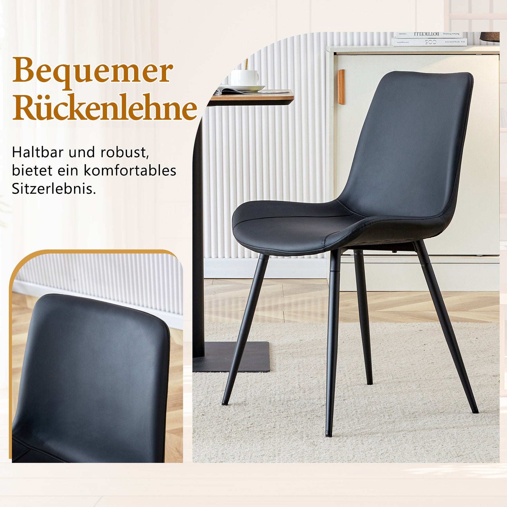 Round Dining Set 100cm Table 4 Faux Leather Chairs - Wood Look/Black