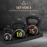 Kettlebell Set 3pc 2.2/4.5/6.8kg Weights Plastic Casing Black