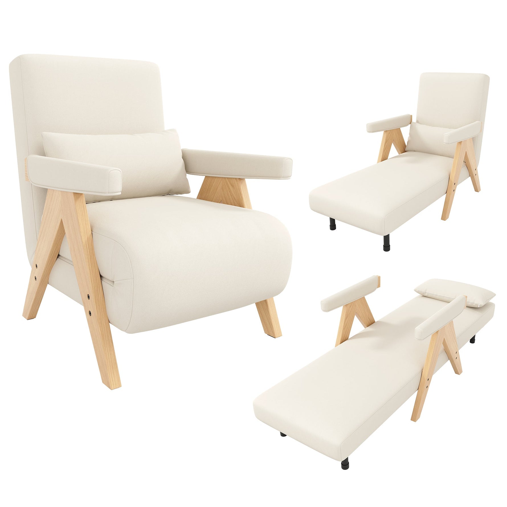 3-in-1 Convertible Armchair Sofa Bed, Upholstered Folding Seat, Modern Design