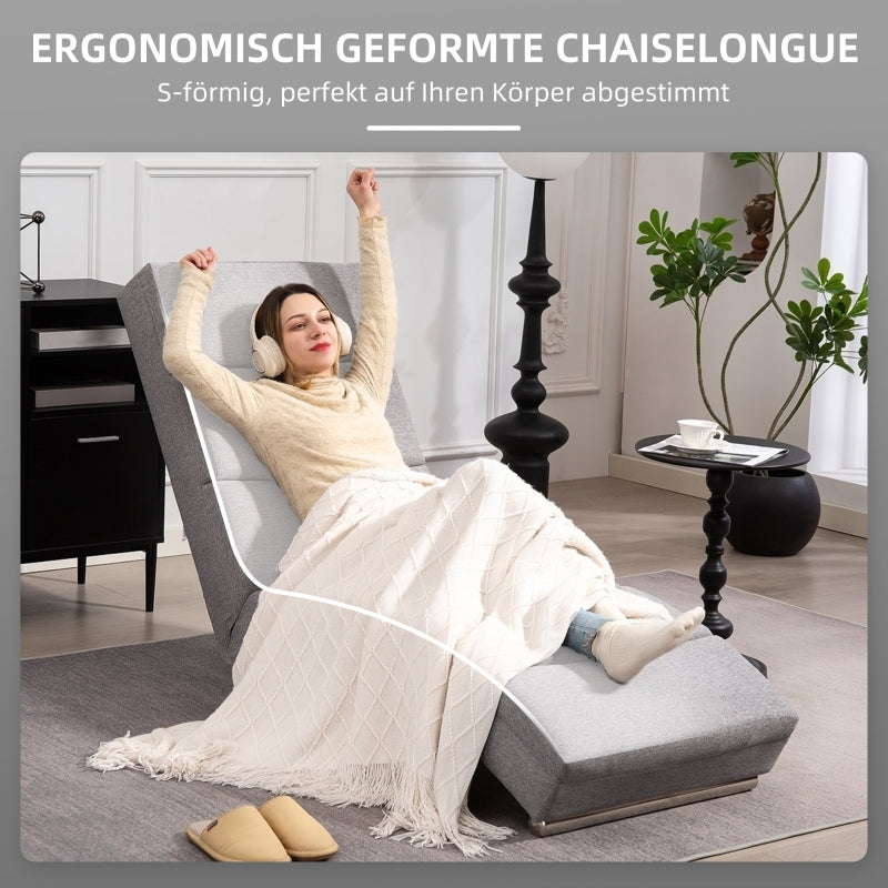 Relaxing Lounge Chair, Upholstered Chaise Longue, Steel Legs, Light Gray