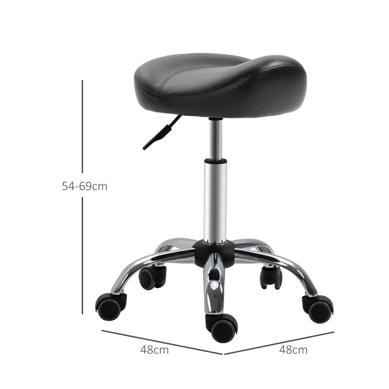Rolling Stool Height Adjustable Work Stool, Rotatable Faux Leather Black