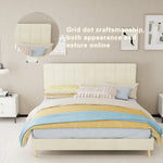 Modern Double Bed with Plaid Headboard, 160x200cm, Beige Fabric