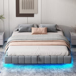 Upholstered Bed 180x200cm Hydraulic Storage LED Light Floating Frame, Linen Grey