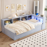 Sofa Bed 90x200cm with Storage, Socket & LED, Grey Wood