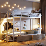 Bunk Bed 90x200 cm with Drawers & LED, White Iron Frame