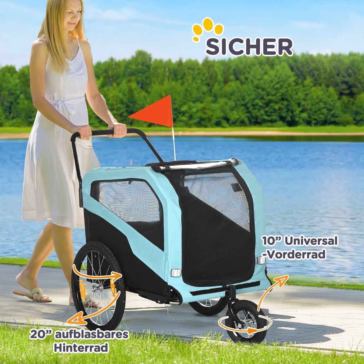 2-in-1 Dog Trailer & Stroller, Bicycle Attachment, max. 30 kg, Oxford Fabric, Blue