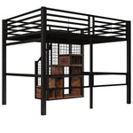 Loft Bed 140x200cm with Safety Ladder Iron Frame Storage Area - Black