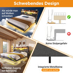 Upholstered Bed 160x200 Floating with LED, Charging Station, Storage Headboard Linen, Grey
