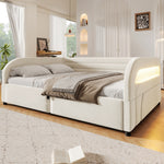 Upholstered Platform Bed 140x200, Hydraulic Storage & LED, Beige