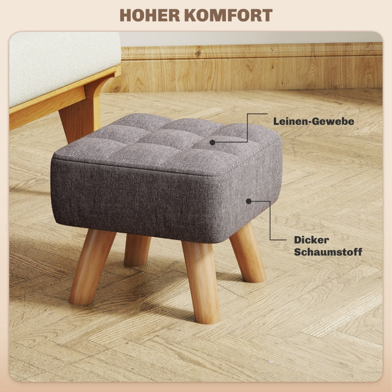 Footstool, Modern Upholstered Ottoman, Grey Linen Look