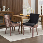 Ultra Side Dining Chair, Set of 2, Thick Fabric, Solid Wood Legs, Leopard Print Fabric