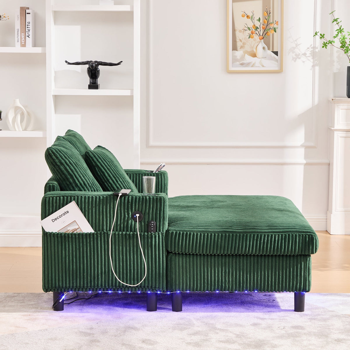 Chaise Lounge Recliner, Soft with Cup Holders, USB Ports, LED Lighting